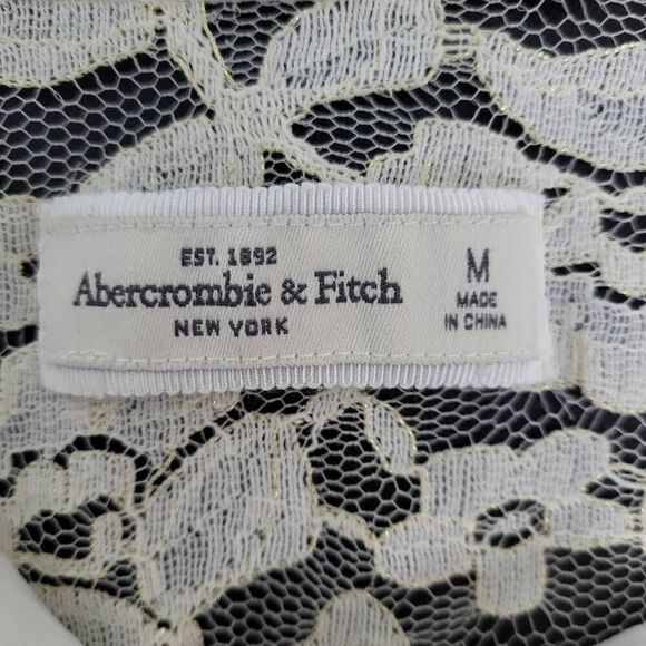 Abercrombie & Fitch Womens Medium Lace Button Up Blouse White Cream Long Sleeve - Picture 5 of 8
